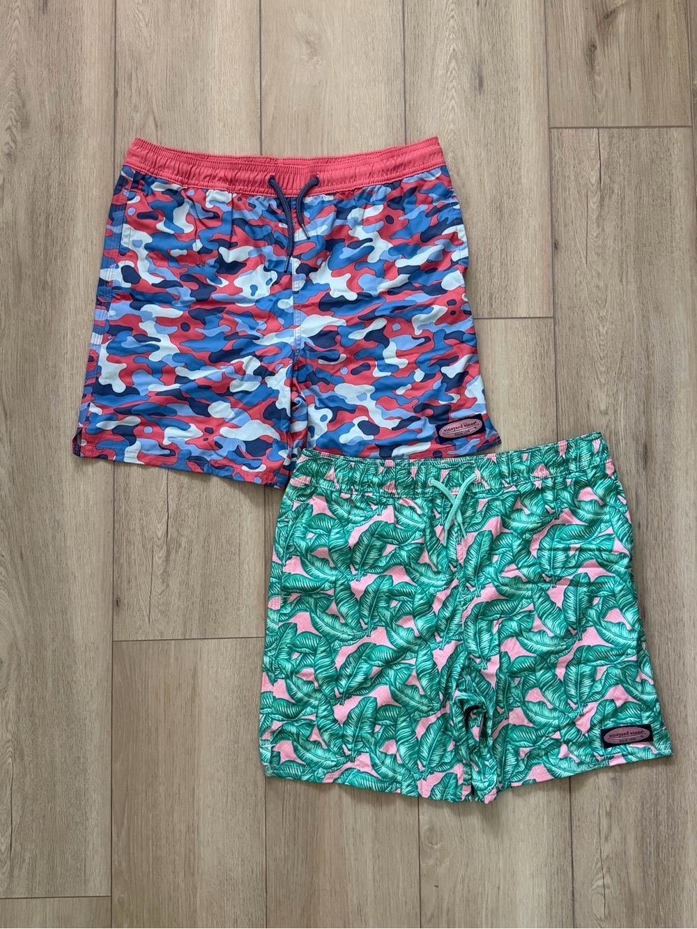 Vineyard Vines Youth Two-Pack Swim Shorts - Pink/Blue Camo & Green Leaf